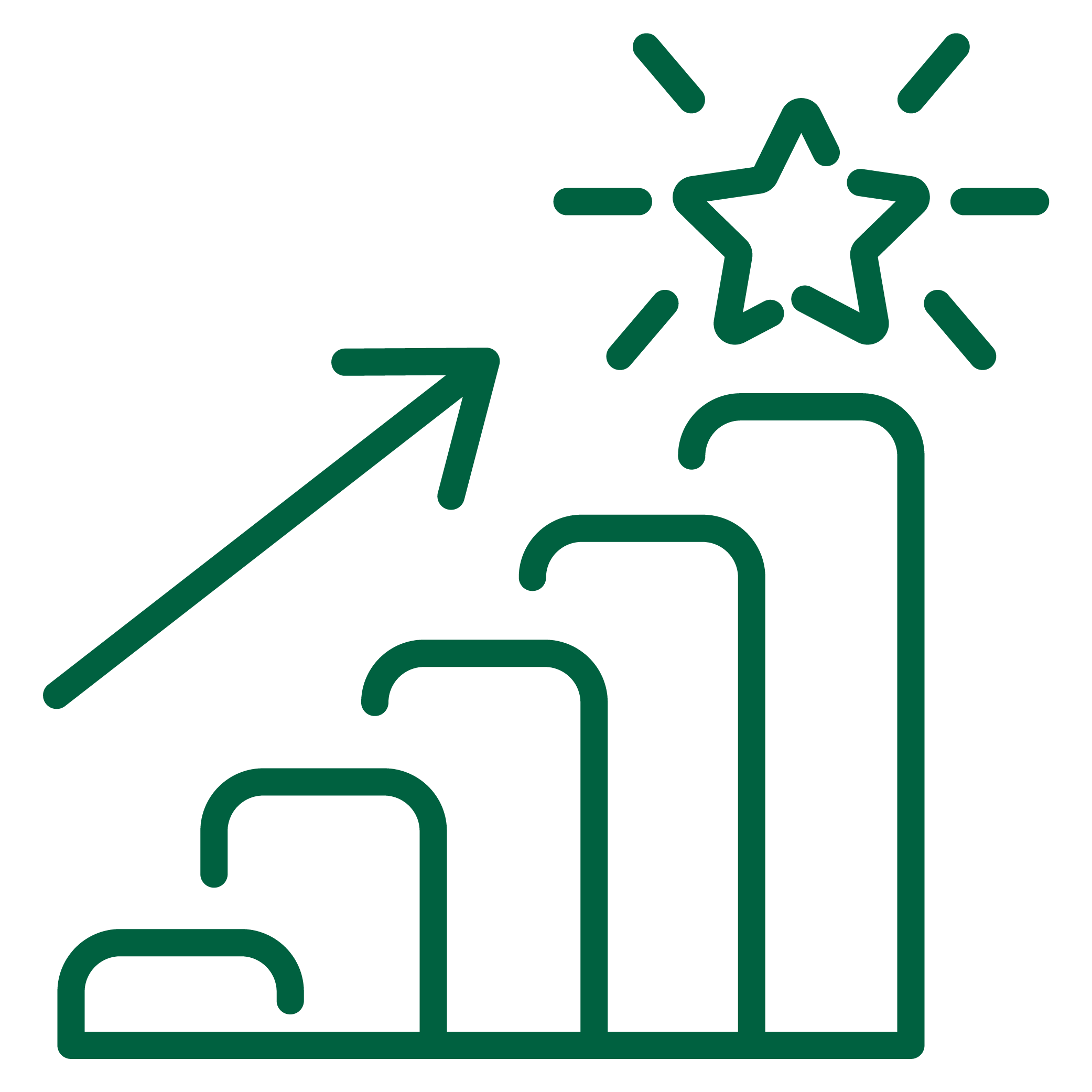 Infographic of a bar graph going higher with an arrow pointing up to a star.